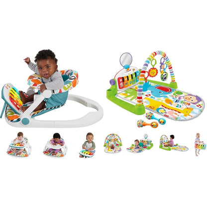 Fisher-Price Baby Portable Chair Deluxe Kick & Play Sit-Me-Up Floor Seat with Piano Learning Toy & Snack Tray for Infants to Toddlers