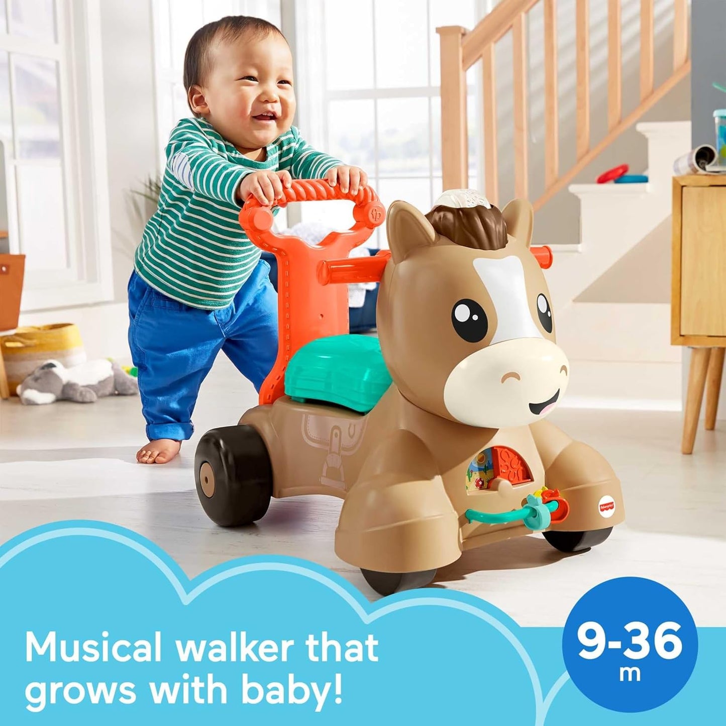 Fisher-Price Baby Learning Toy, Walk Bounce & Ride Pony Musical Walker & Ride-On for Infants & Toddlers Ages 9+ Months (Amazon Exclusive)