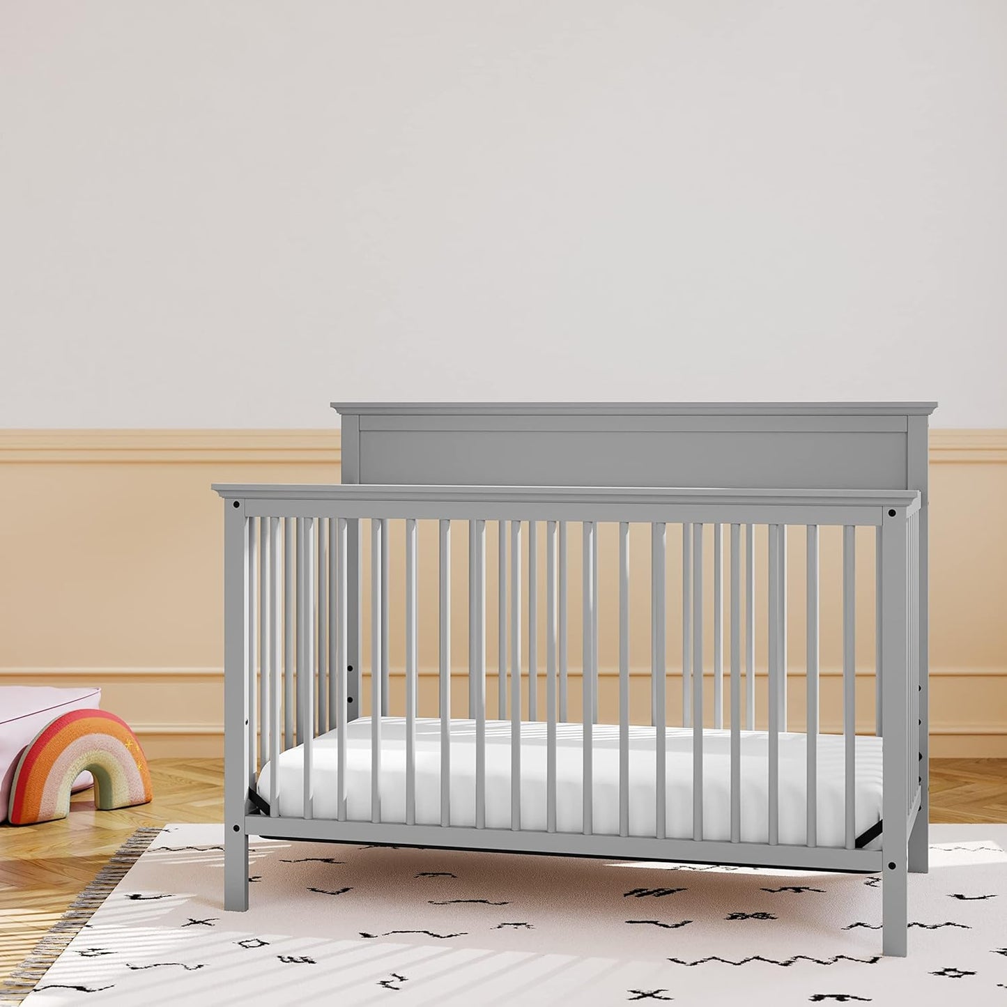 Storkcraft Carmel 5-In-1 Convertible Crib (Pebble Gray) - GREENGUARD Gold Certified, Converts to Toddler Bed & Full-Size Bed, Fits Standard Full-Size Crib Mattress, 4 Adjustable Mattress Heights