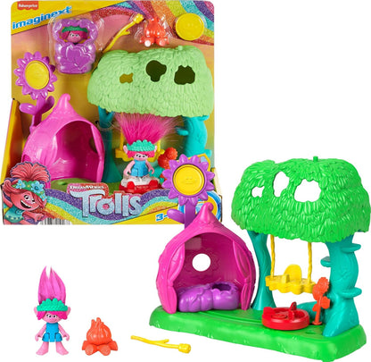 Fisher-Price Imaginext Dreamworks Trolls Toys Flower Fun Campsite Playset with Poppy Figure for Pretend Play Kids Ages 3+ Years