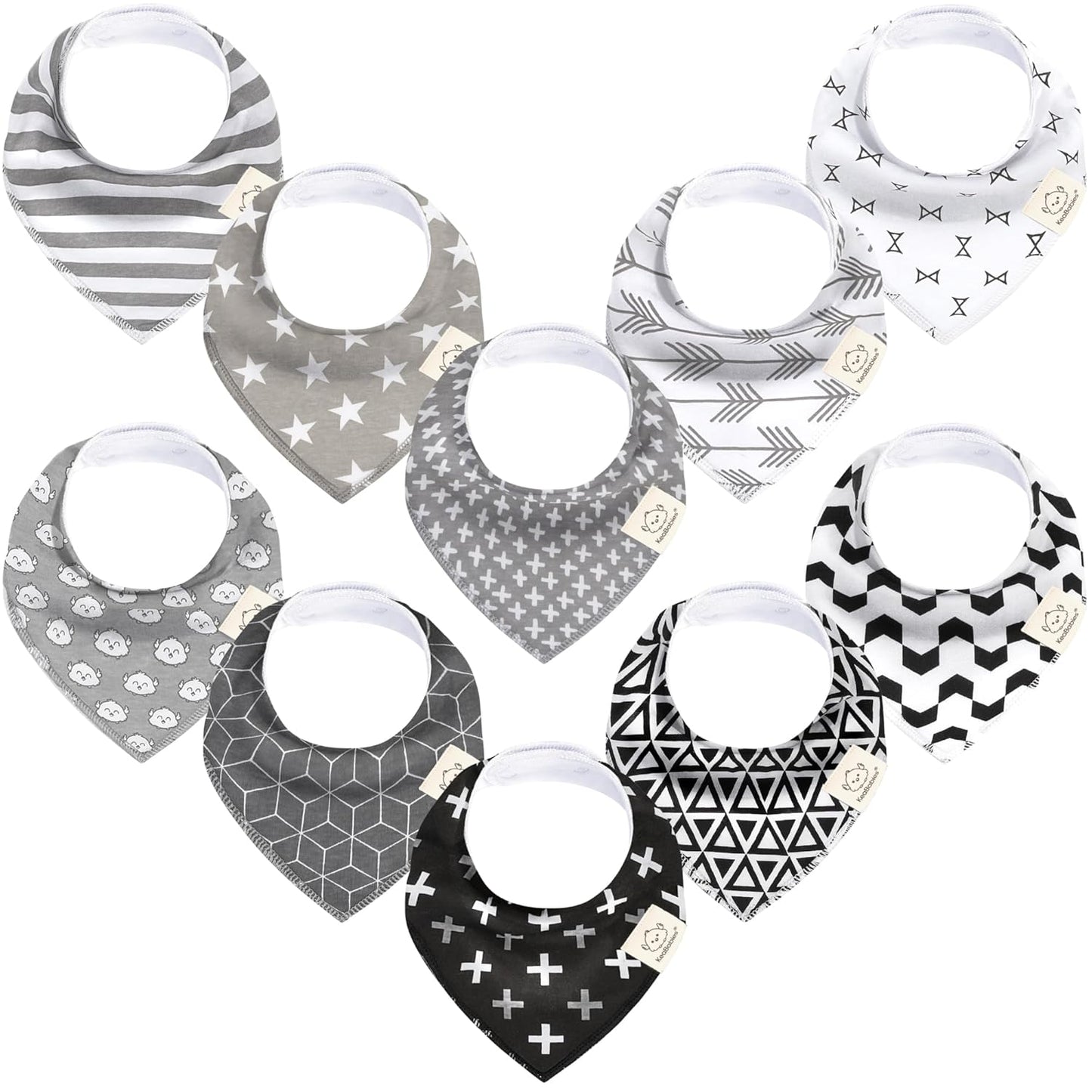 10-Pack Organic Baby Bandana Bibs - Organic Cotton Bandana Bibs for Boys, Girls, Super Absorbent Bandana Drool Bibs, Teething Bibs, Baby Bibs for Infant, Toddler (Tea Party)