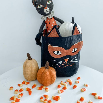 Mon Ami Cat Halloween Bag, Trick or Treat Bag for Kids, Basket Tote Bag, Tote Gift Bucket for Halloween Party Favor Supplies, 8”