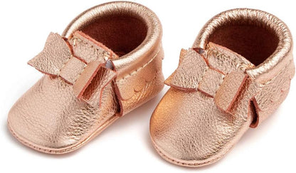 Freshly Picked Newborn Baby Girl Shoes, Ballet Flat Bow Moccasins, Blush