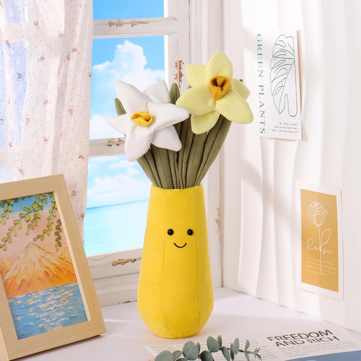 Apricot Lamb Potted Flower Plush Narcissus Vase Plant Stuffed Animals for Kids, Soft Cute Plushies Toys for Baby Girl and Boy, Fluffy Potted Flower Narcissus Vase Plant 14.2 Inches