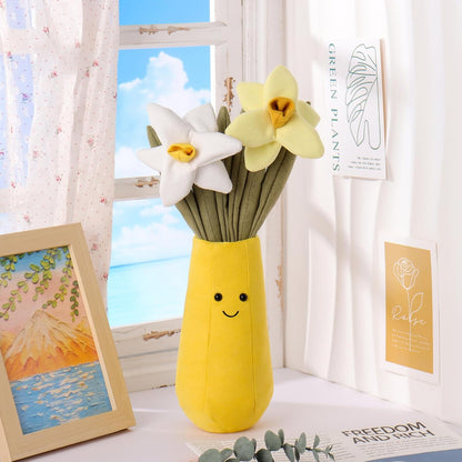 Apricot Lamb Potted Flower Plush Narcissus Vase Plant Stuffed Animals for Kids, Soft Cute Plushies Toys for Baby Girl and Boy, Fluffy Potted Flower Narcissus Vase Plant 14.2 Inches