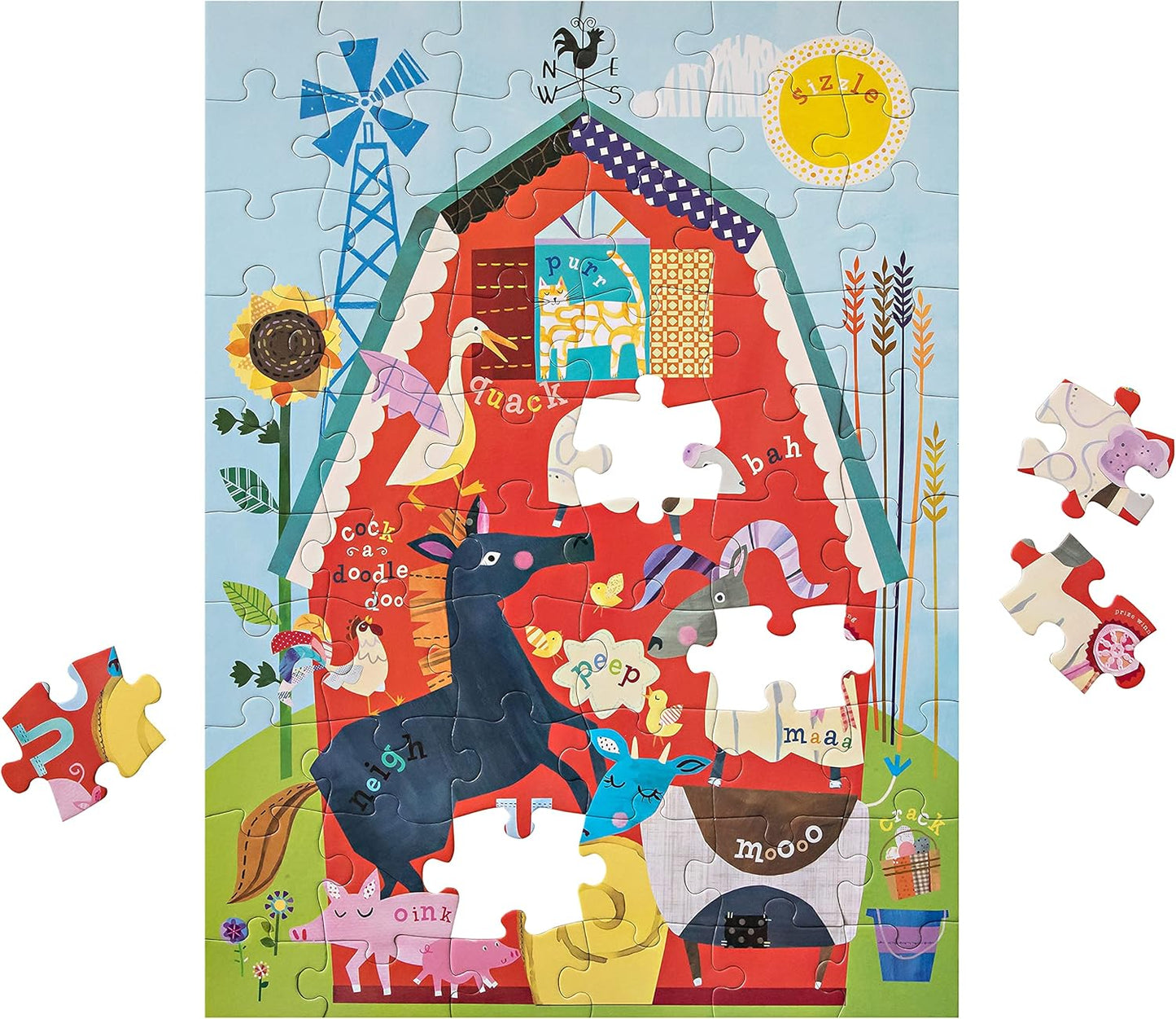 C.R Gibson BJP7-22043 Busy Barnyard 60-Piece Jigsaw Puzzle for Kids, 18'' W X 24'' H