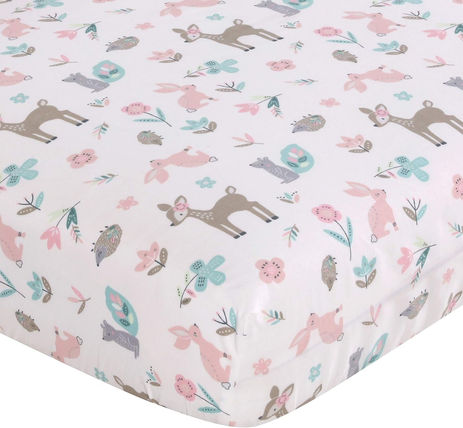 Levtex Baby - Everly Crib Bed Set - Baby Nursery Set - Aqua Blush Grey Teal - Woodland Deer and Friends - 5 Piece Set Includes Quilt, Fitted Sheet, Diaper Stacker, Wall Decal & Bed Skirt/Dust Ruffle