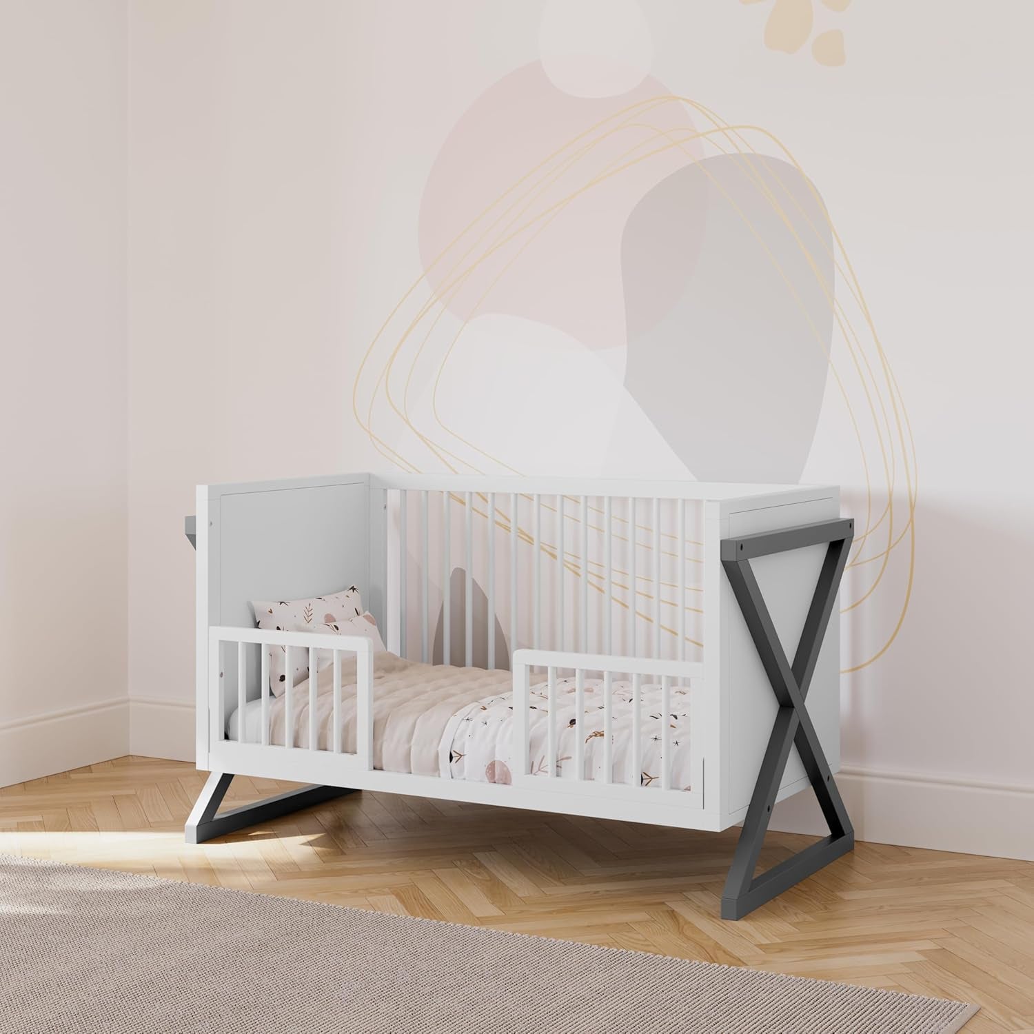 Storkcraft Equinox 3-In-1 Convertible Crib (Gray) – Easily Converts to Toddler Bed and Daybed, 3-Position Adjustable Mattress Support Base, Modern Two-Tone Design for Contemporary Nursery