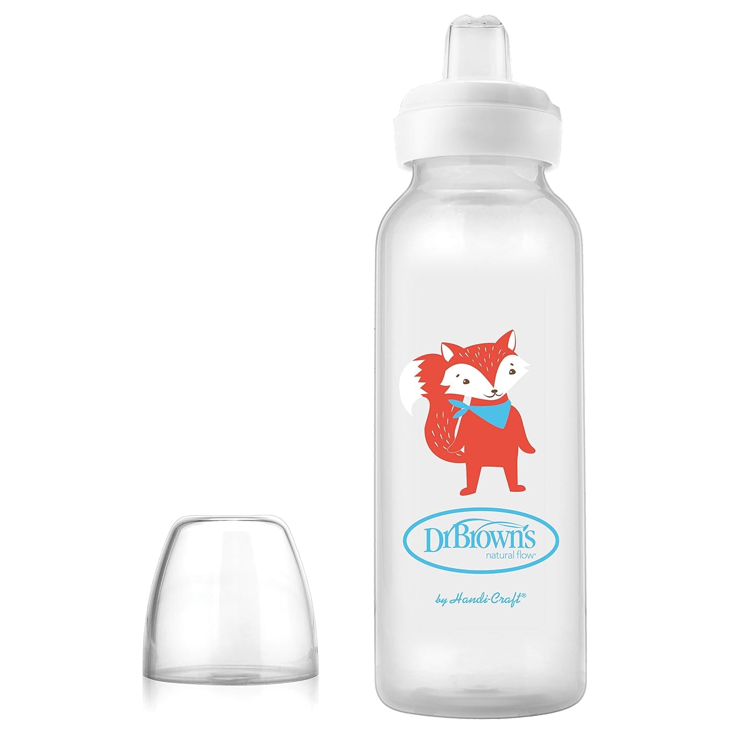 Dr. Brown'S Milestones Narrow Sippy Bottle, 100% Silicone Soft Sippy Spout, 8Oz/250Ml, Fox & Lion, 6M+