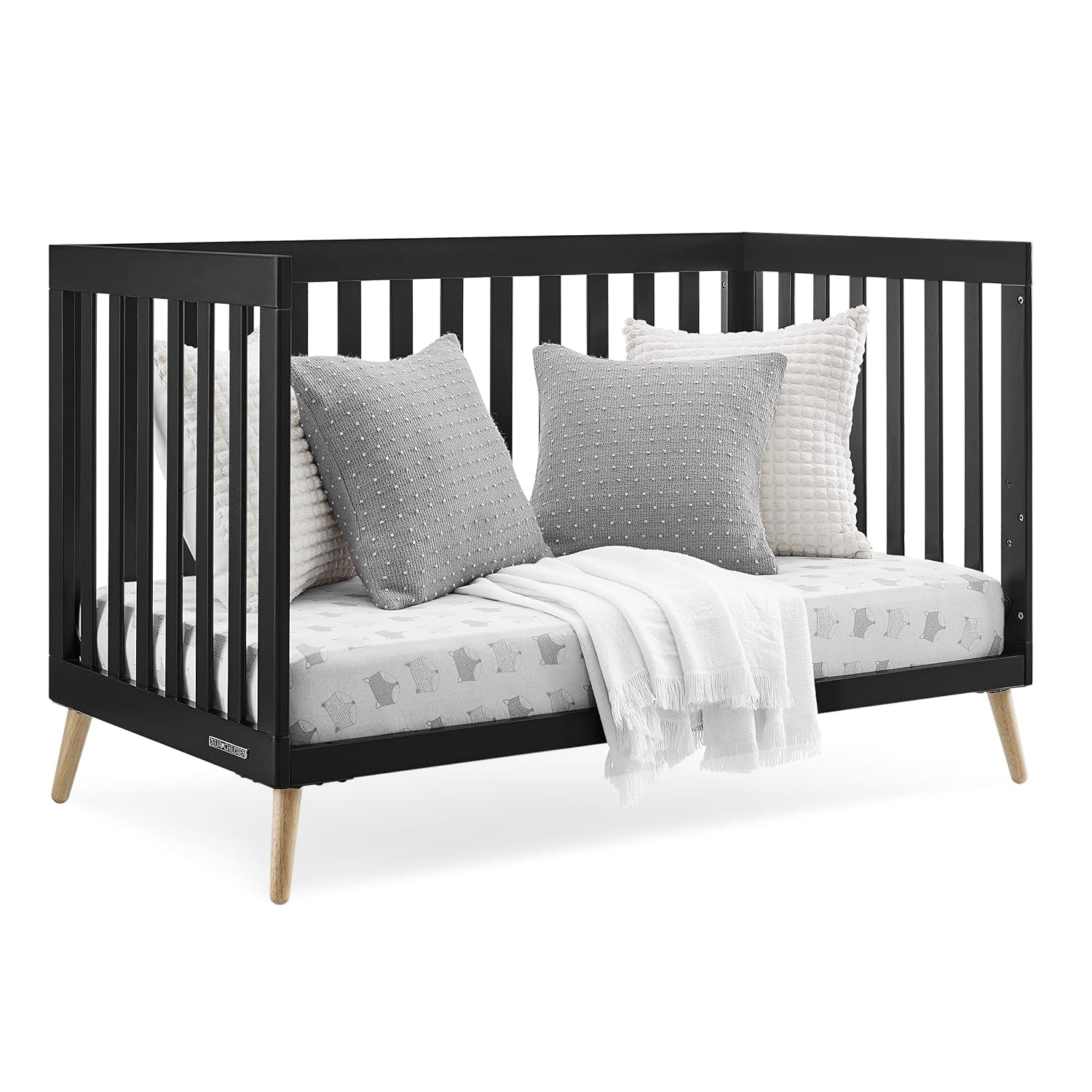 Delta Children Essex 4-In-1 Convertible Baby Crib, Ebony with Natural Legs