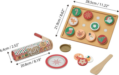 Teamson Kids Cuttable Christmas Cookie Play Wooden Food Set with Sliceable Cookies, Decorations, and Cookie Sheet - for 3 Yrs. and up - Multi