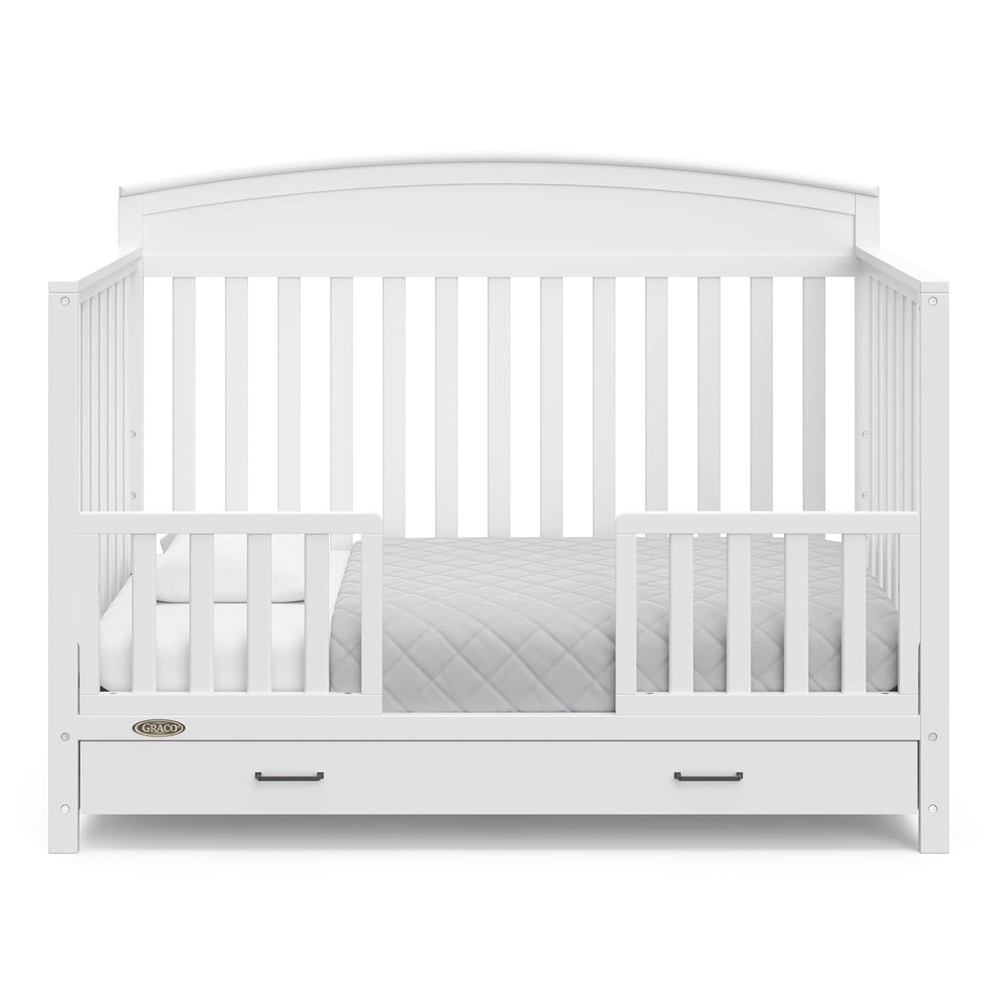 Graco Benton 5-In-1 Convertible Crib with Drawer (White) - Converts from Baby Crib to Toddler Bed, Daybed and Full-Size Bed, Fits Standard Full-Size Crib Mattress, Adjustable Mattress Support Base