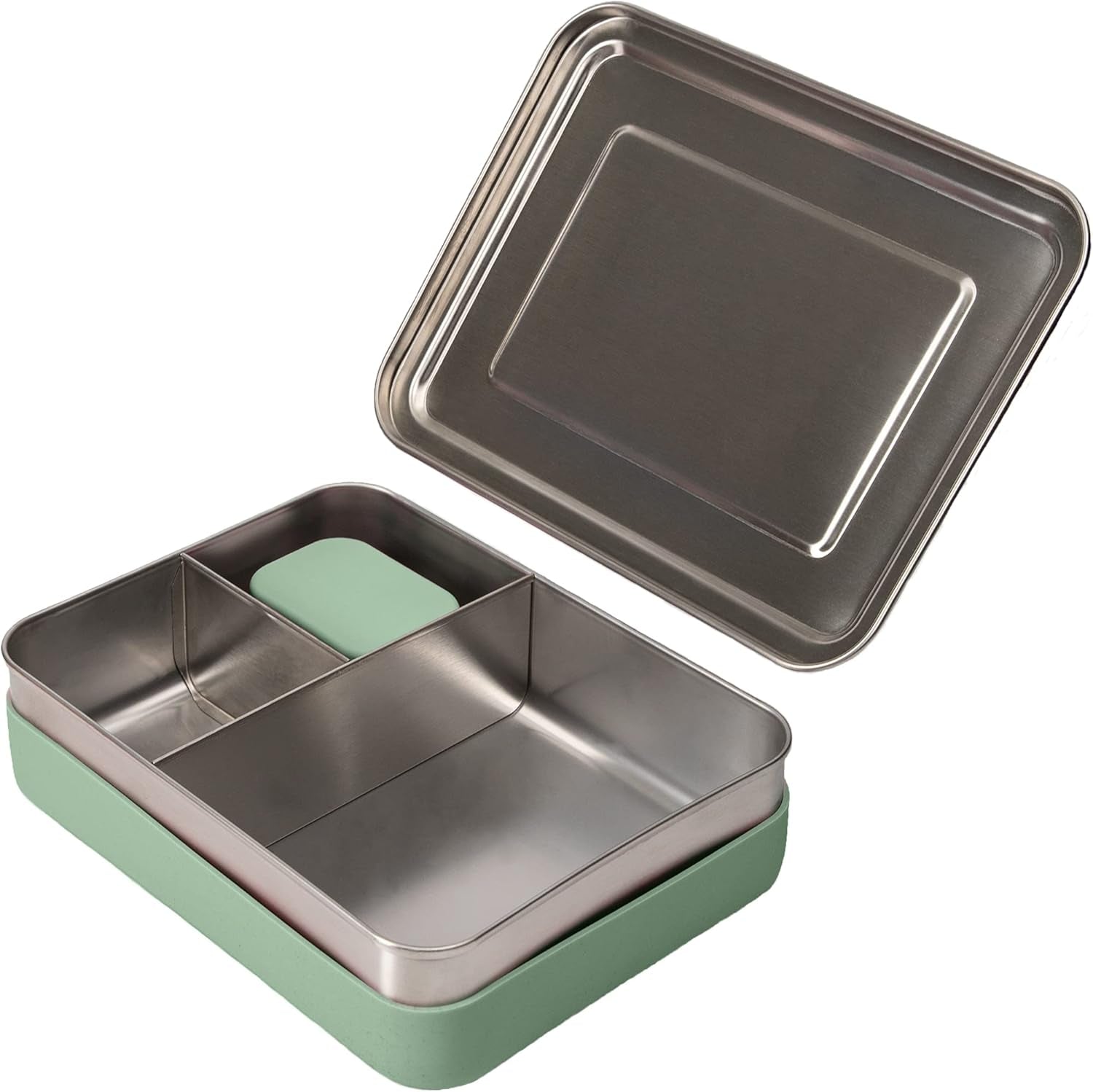 Weesprout 18/8 Stainless Steel Bento Box (Large) - 3 Compartment Metal Lunch Box, Skid-Proof Silicone, for Kids & Adults, Bonus Dip Container, Fits in Lunch & Work Bags, Dishwasher & Freezer Friendly