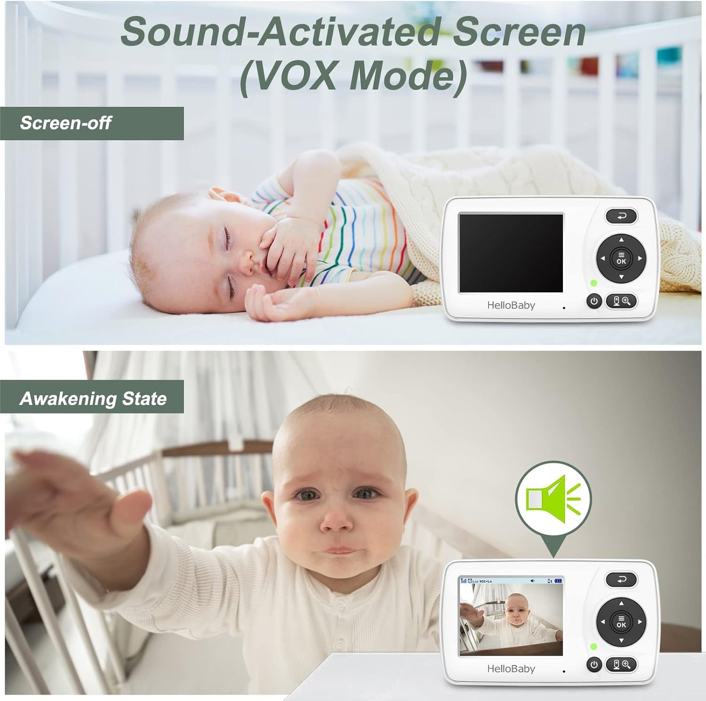 Hellobaby Monitor with Camera and Audio, 1000Ft Long Range Video Baby Monitor-No Wifi, Night Vision, VOX Mode-Power Saving, 2.4'' Portable Travel Screen, Baby Safety Camera, for Baby/Pet, Plug & Play