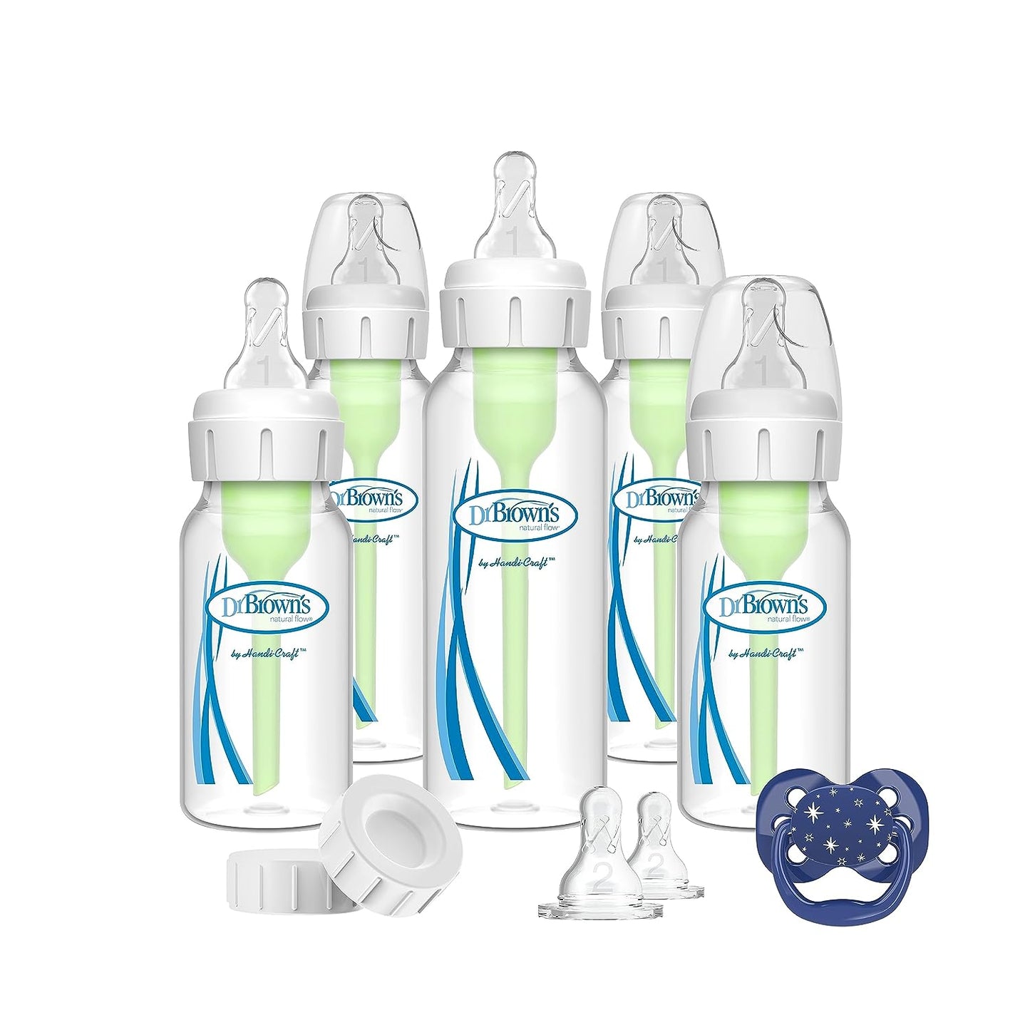 Dr. Brown'S Natural Flow Anti-Colic Options+ Narrow Baby Bottle Gift Set with Advantage Pacifier, and Bottle Travel Caps