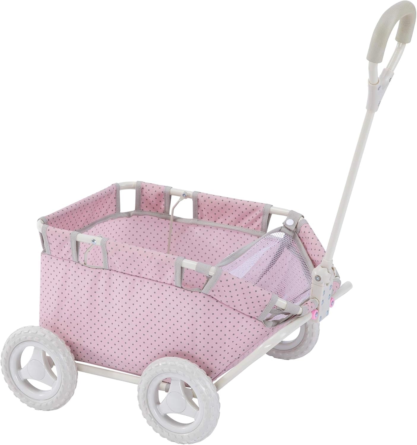 Olivia'S Little World Polka Dot Princess Baby Doll Twin Bassinet Stroller with Retractable Canopy & Storage, Pink/Gray