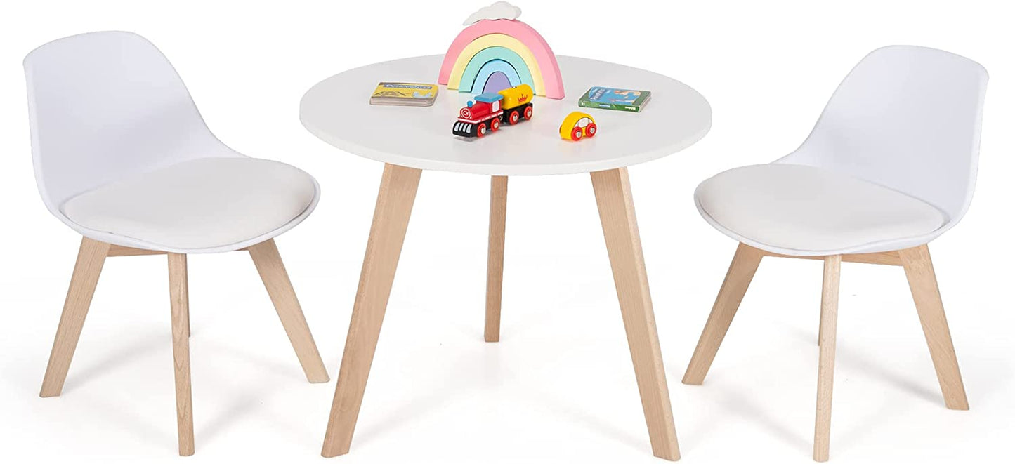 Costzon Kids Table and Chair Set, 3 Pcs Wood Activity Play Table W/Padded Seat & Wood Legs for Arts, Crafts, Reading, Preschool, Kindergarten, Playroom, Mid Century Modern Toddler