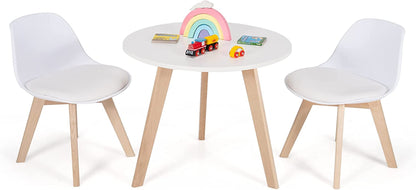 Costzon Kids Table and Chair Set, 3 Pcs Wood Activity Play Table W/Padded Seat & Wood Legs for Arts, Crafts, Reading, Preschool, Kindergarten, Playroom, Mid Century Modern Toddler