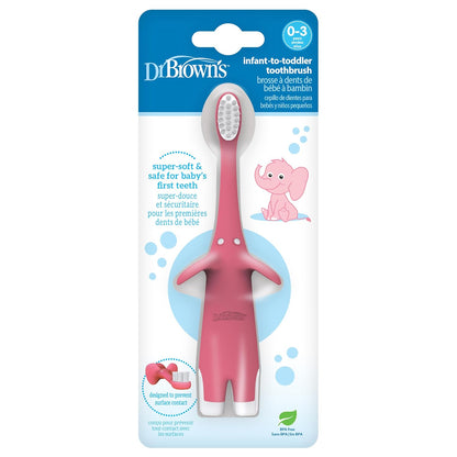 Dr. Brown'S Infant-To-Toddler Toothbrush, Soft and Safe Baby Training Brush, Elephant, Mint, 0-3 Years (Styles May Vary)