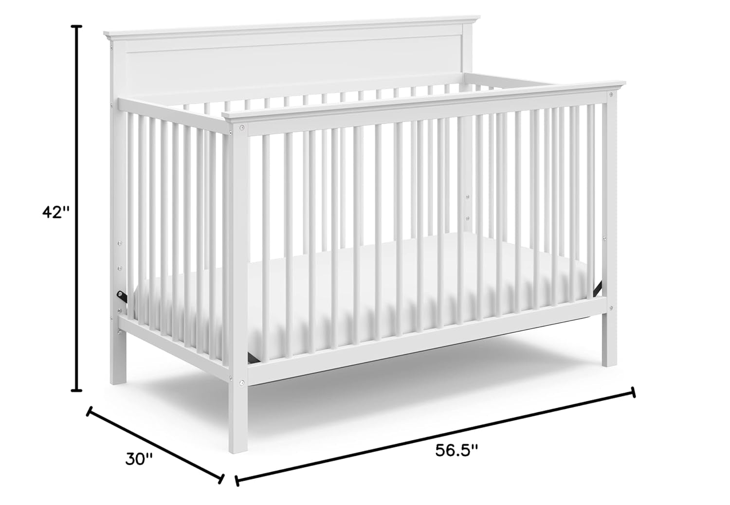 Storkcraft Carmel 5-In-1 Convertible Crib (White) - GREENGUARD Gold Certified, Converts to Toddler Bed & Full-Size Bed, Fits Standard Full-Size Crib Mattress, 4 Adjustable Mattress Heights