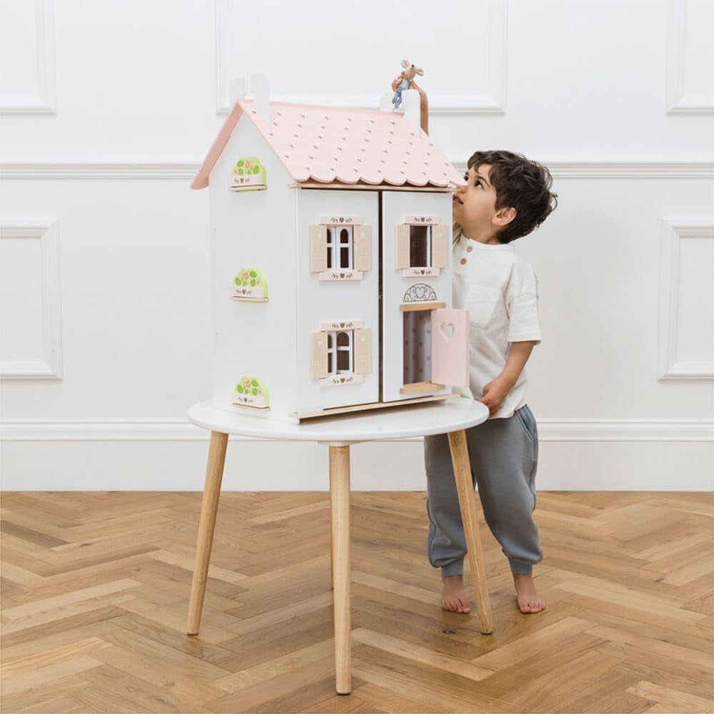 Le Toy Van – Rose Heart Wooden Doll House | Girls & Boys 3 Storey Wooden Dolls House Play Set - Suitable for Ages 3+