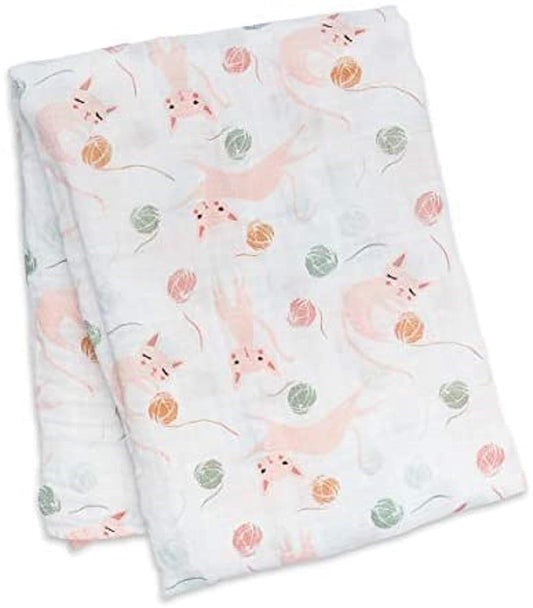 Lulujo Baby Swaddle Blanket| Unisex Softest 100% Cotton Muslin Swaddle Blanket| Neutral Receiving Blanket for Girls & Boys | 47In X 47In Kitty