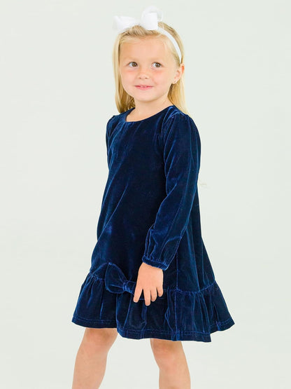 Rufflebutts Baby/Toddler Girls Velvet Long Sleeve Drop Waist Dress