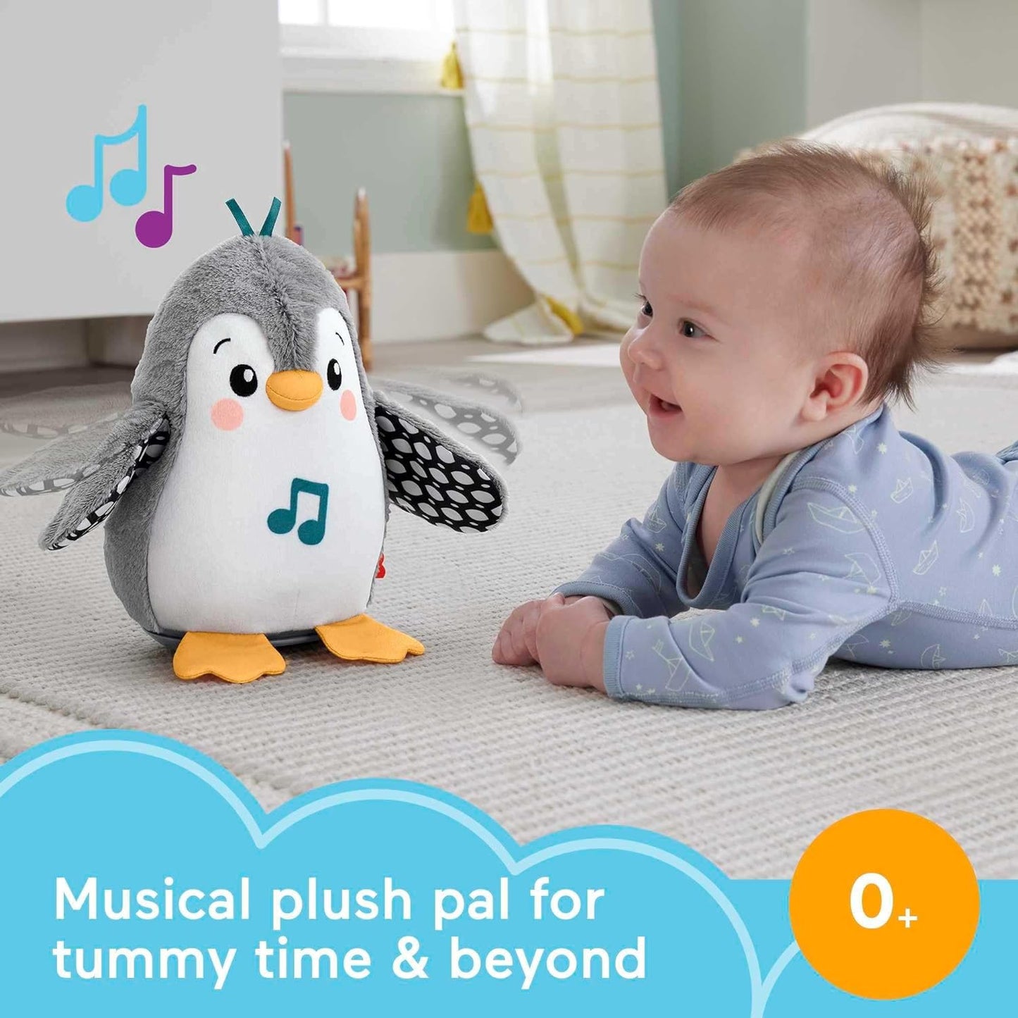 Fisher-Price Baby Tummy Time Toy Flap & Wobble Penguin, Plush with Music & Motion for Sensory Play Newborns Ages 0+ Months