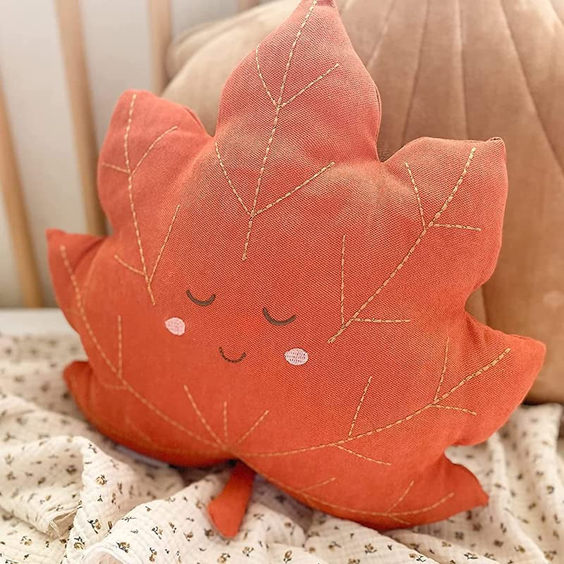 MON AMI Maple Leaf Accent Decor Plush Pillow – 16”, Huggable Leaf Shaped Pillow, Decorative Cushion for Child’S Bed or Couch, Hook for Wall Hanging, Great