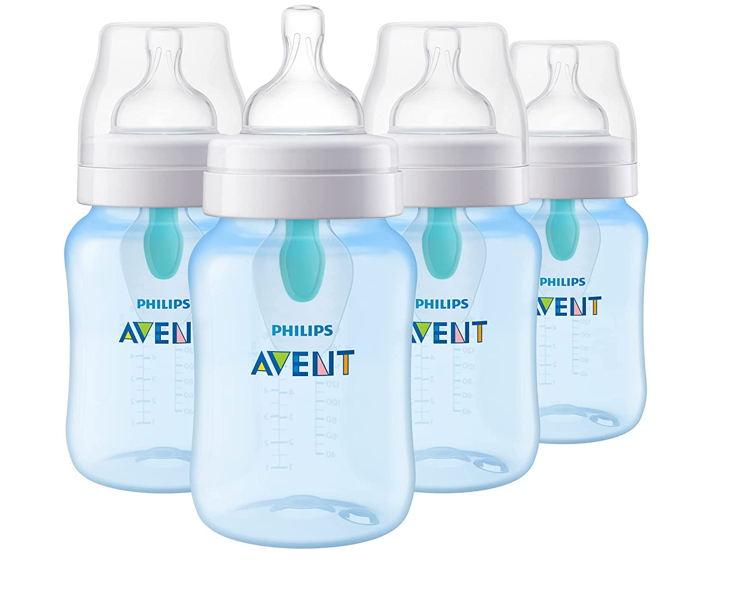 Philips Avent Anti-Colic Baby Bottle with Airfree Vent, 9Oz, 4Pk, Clear, SCY703/04