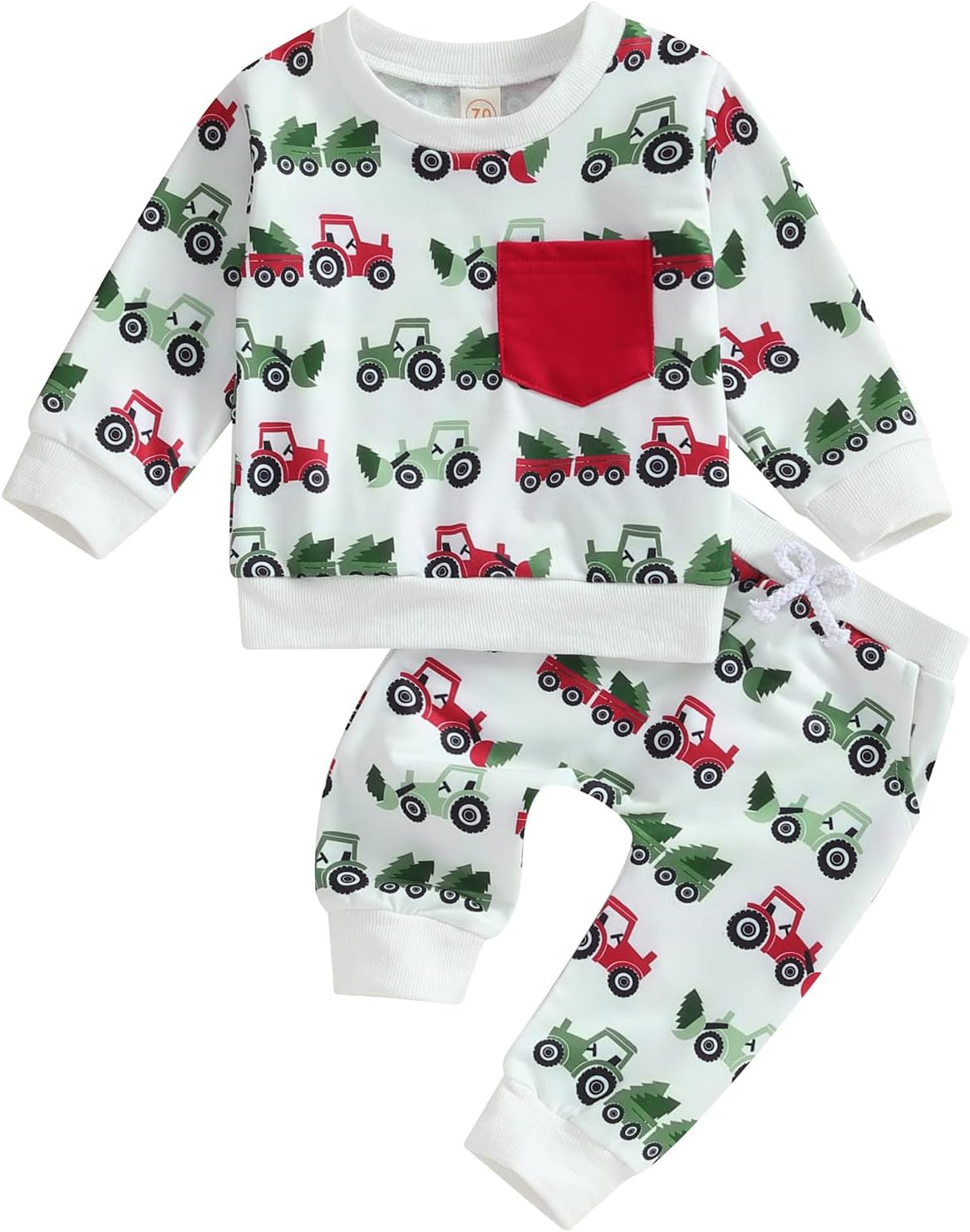 Toddler Baby Boy Girl Christmas Outfits Truck Tree Print Long Sleeve Sweatshirts Pants Fall Infant 2Pcs Clothes