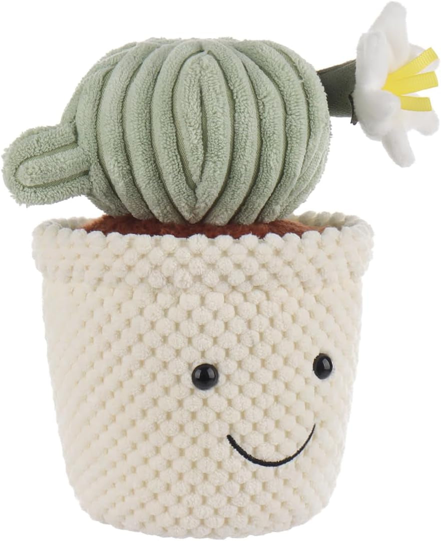 Apricot Lamb Soft Cactus Ball Plant Plush Toy, Stuffed Green Pot, Kawaii Plushie for Kids, 8"