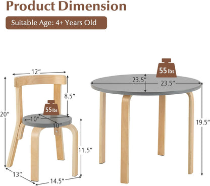 Costzon Kids Table and Chair Set, 5-Piece Wooden Activity Table W/ 4 Chairs, Toy Bricks, Classroom Playroom Daycare Furniture for Playing, Drawing, Reading, Bentwood Toddler Table & Chairs (Natural)