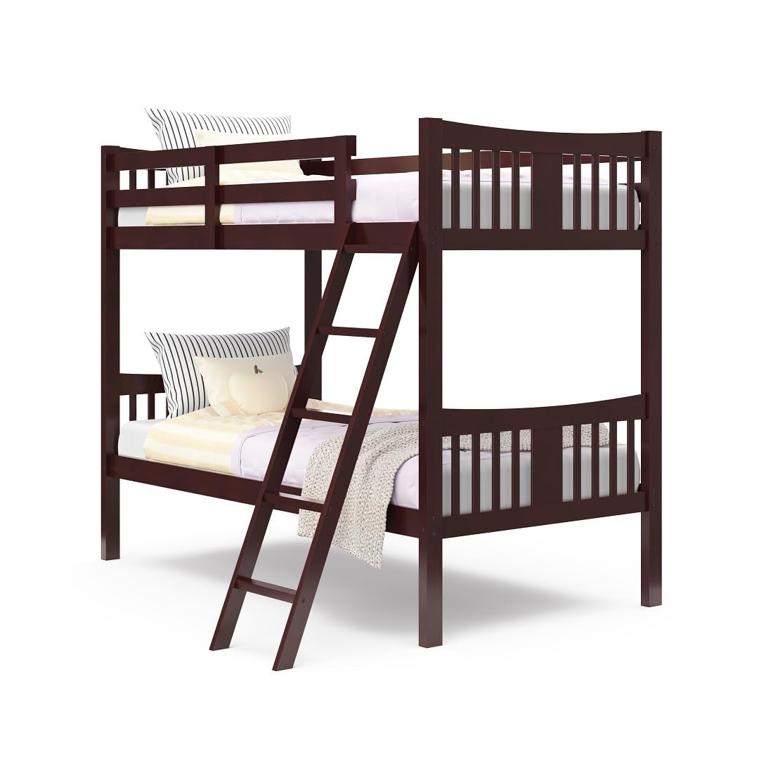 Storkcraft Caribou Bunk Bed Twin over Twin Bunk Bed (Espresso) - GREENGUARD Gold Certified, Twin Bunk Beds for Kids, Converts to 2 Individual Twin Beds, Bunk Beds for Kids