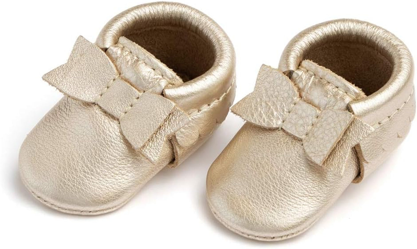 Freshly Picked Newborn Baby Girl Shoes, Ballet Flat Bow Moccasins, Blush