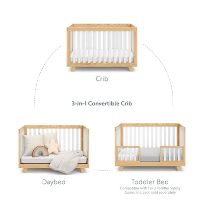 Storkcraft Beckett Convertible Crib (Natural with White Slats) – Converts from Baby Crib to Toddler Bed and Daybed, Fits Standard Full-Size Crib Mattress, Adjustable Mattress Support Base