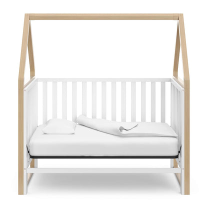 Storkcraft Orchard 5-In-1 Convertible Crib (White with Driftwood) – GREENGUARD Gold Certified, Canopy Style Baby Crib, Converts from Crib to Toddler Bed, Daybed and Full-Size Bed