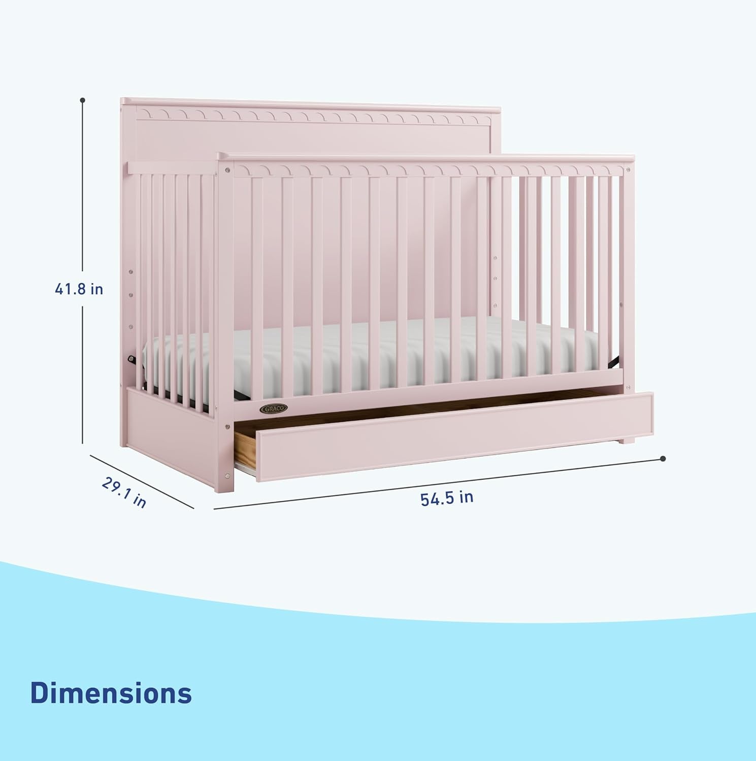 Graco Sasha 5-In-1 Convertible Crib with Storage Drawer (Blush) – GREENGUARD Gold Certified Baby Crib Crafted from Wood, Converts to Toddler Bed, Daybed, and Full-Size Bed