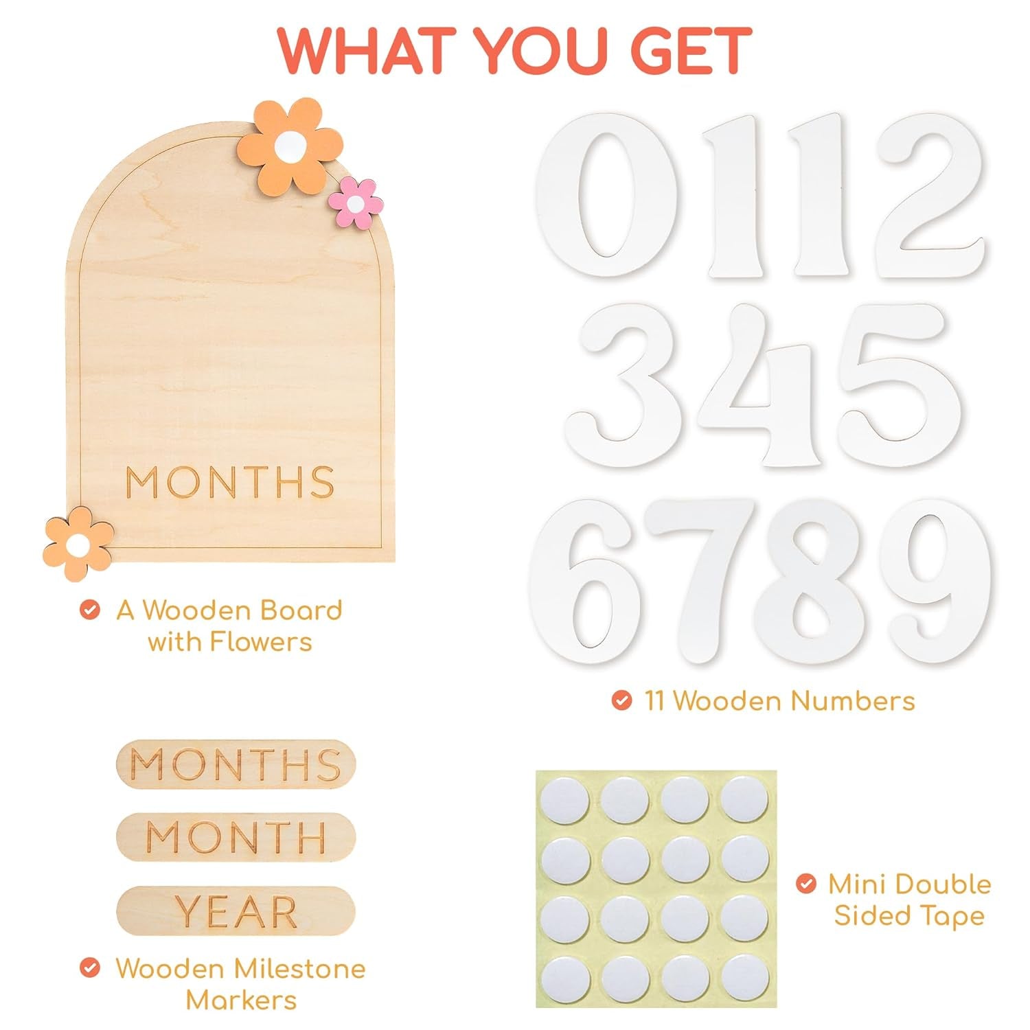 Chippi & Co Cute Monthly Baby Milestone Board, Month Milestone Girl, Boy, Milestone Signs Wooden Circles for Newborn, Infant, Meses De Bebes Para Fotos, 1-12 Months Age Cards Discs for Photo Props