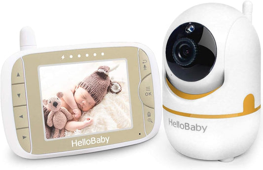 Hellobaby Baby Monitor with Remote Pan-Tilt-Zoom Camera and 3.2'' LCD Screen, Infrared Night Vision, Temperature Display, Lullaby, Two Way Audio, with Wall Mount Kit