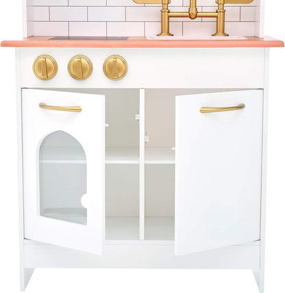 Teamson Kids Versailles Petite Classic Kids Wooden Interactive Play Kitchen, White with Faux White Marble and Gold