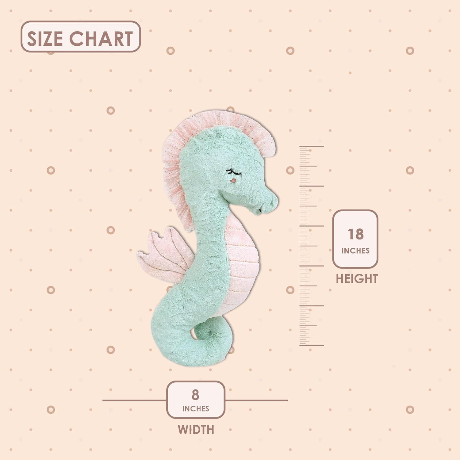 MON AMI Shelley the Seahorse Stuffed Animal, 1 Pc, Green - 18', Use as Toy or Nursery Room Décor, Great Gifts for Kids of All Ages, Ocean Animals