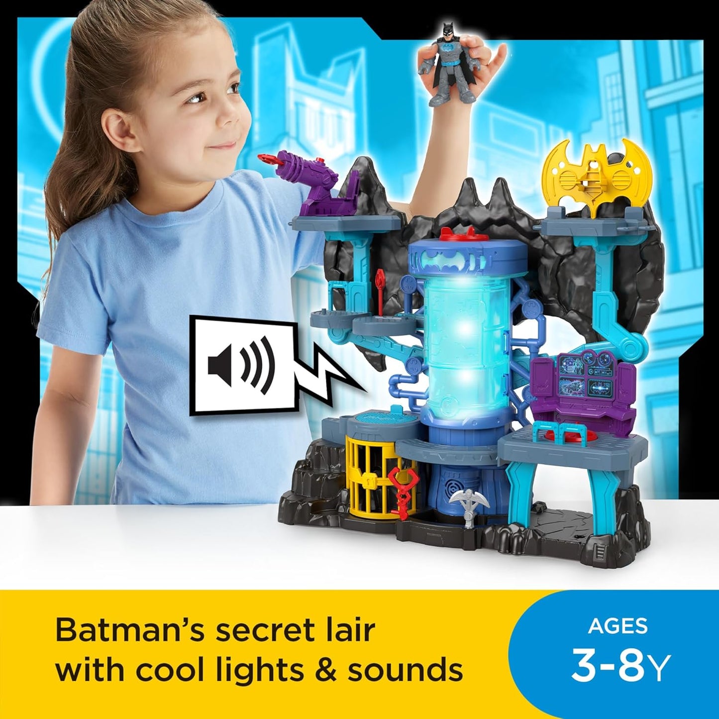 Fisher-Price Imaginext DC Super Friends Batman Toy Bat-Tech Batcave Playset with Lights & Sounds for Pretend Play Kids Ages 3+ Years​