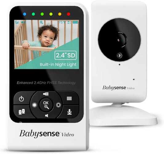 Babysense New Video Baby Monitor with Camera and Audio, Long Range, Room Temperature, Infrared Night Vision, Two Way Talk Back, Lullabies and High Capacity Battery, Model V24R