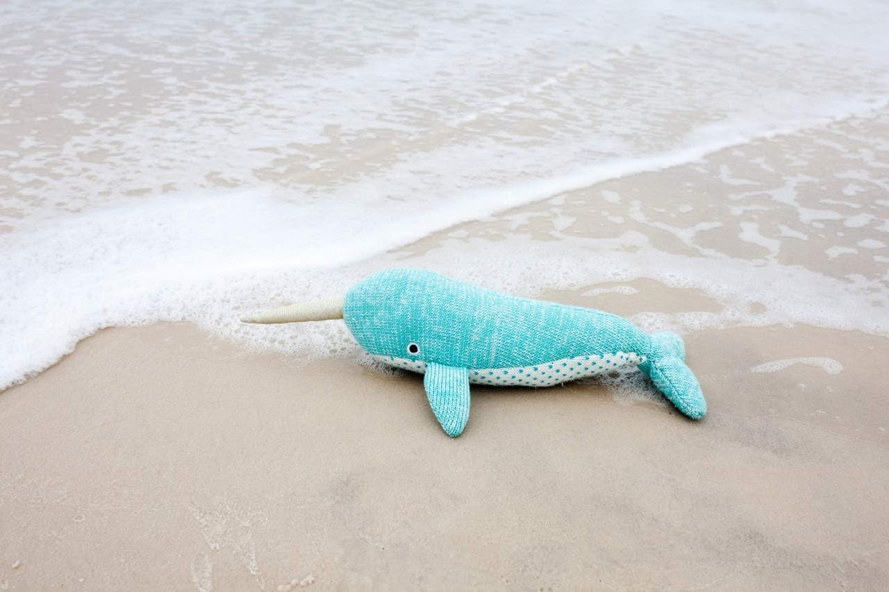 Mon Ami Nev the Narwhal Stuffed Animal 14”, Knit Narwhal Plush Toy Gifts for Kids of All Ages, Ocean Animals