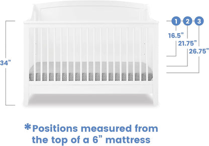 Delta Children Campbell 6-In-1 Convertible Crib - Greenguard Gold Certified, Bianca White