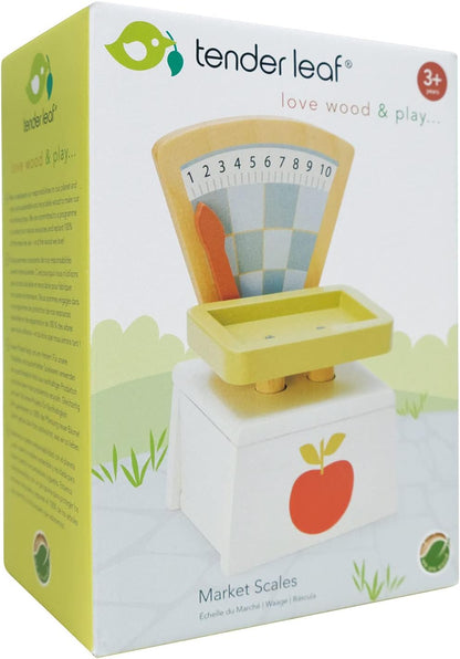 Tender Leaf Toys - Market Scale - Beautiful Grocery Weighing Scales Toy Set for Pretend Play for Kids 3+