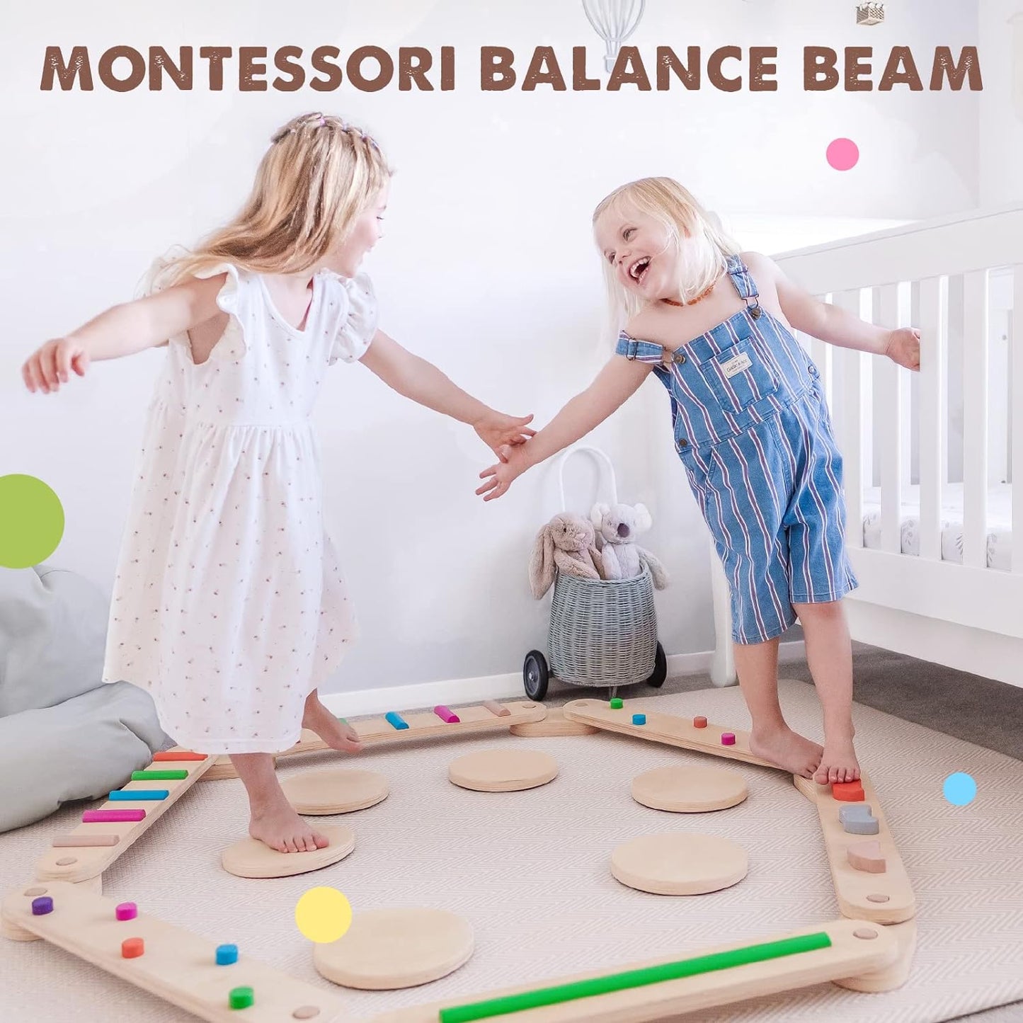 Tiny Land Wooden Balance Beam, 6 PCS Toddler Balance Boards, Montessori Balance Beam for Kids Development, Coordination Motor Skills Gymnastics Obstacle Course Toys for Girls Boys