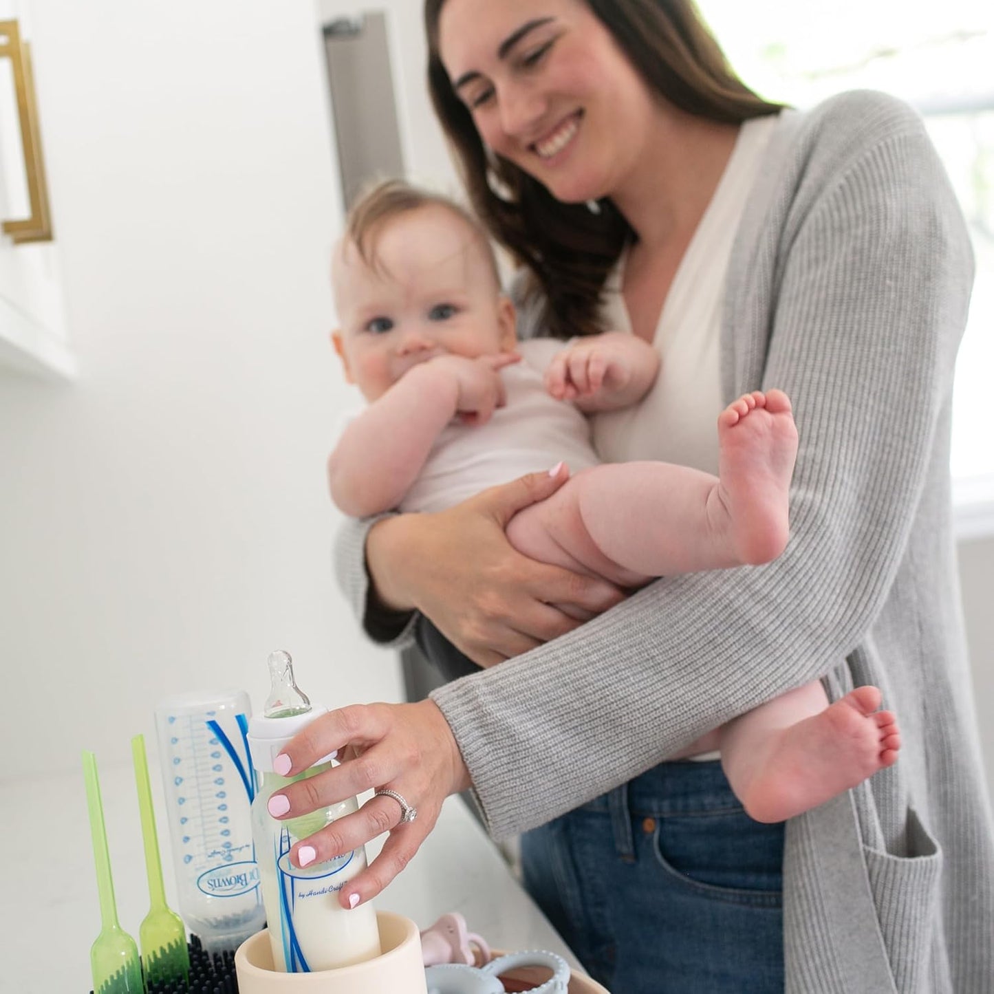 Dr. Brown'S 2-In-1 Dry & Prep Silicone Mat, Silicone Baby Bottle Drying Mat with Removable Pegs for Baby Essentials, Built-In Bottle Prep, Bpa-Free