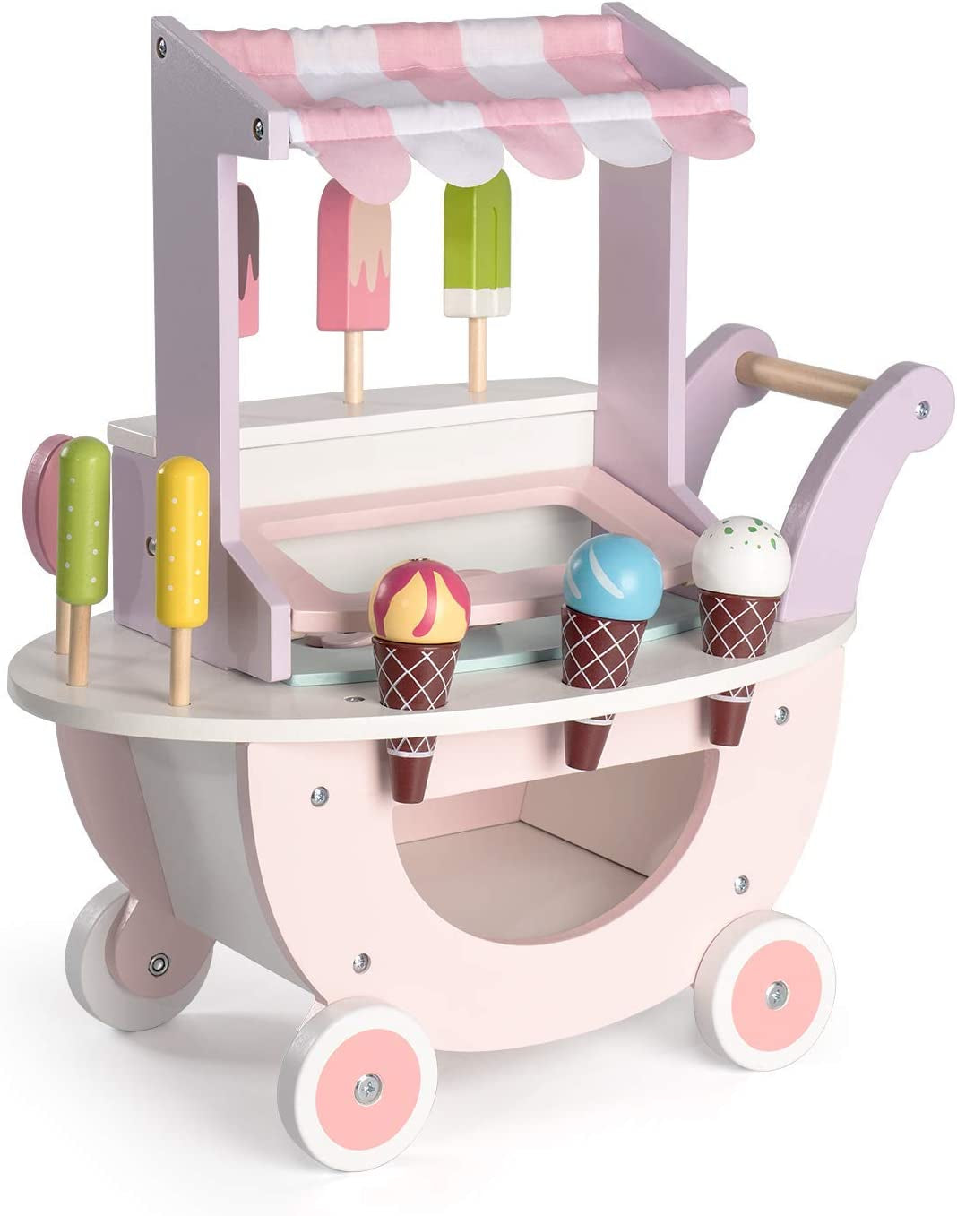 ROBUD Wooden Ice Cream Cart Toys for Kids, Toddlers Pretend Play Food Truck, Gift for Girls and Boys 3 Years & Up